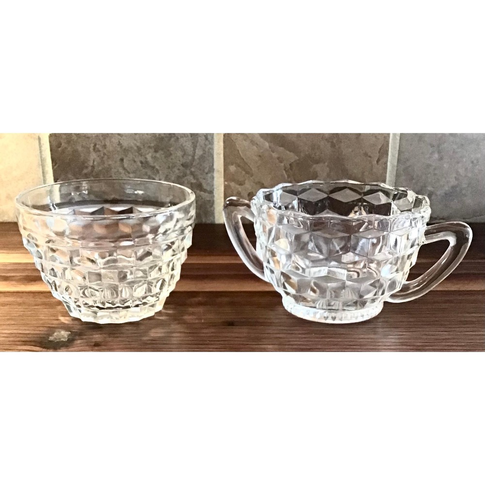 Vintage Fostoria American Clear Glass Creamer & Sugar Bowl Set Trad Mid Century